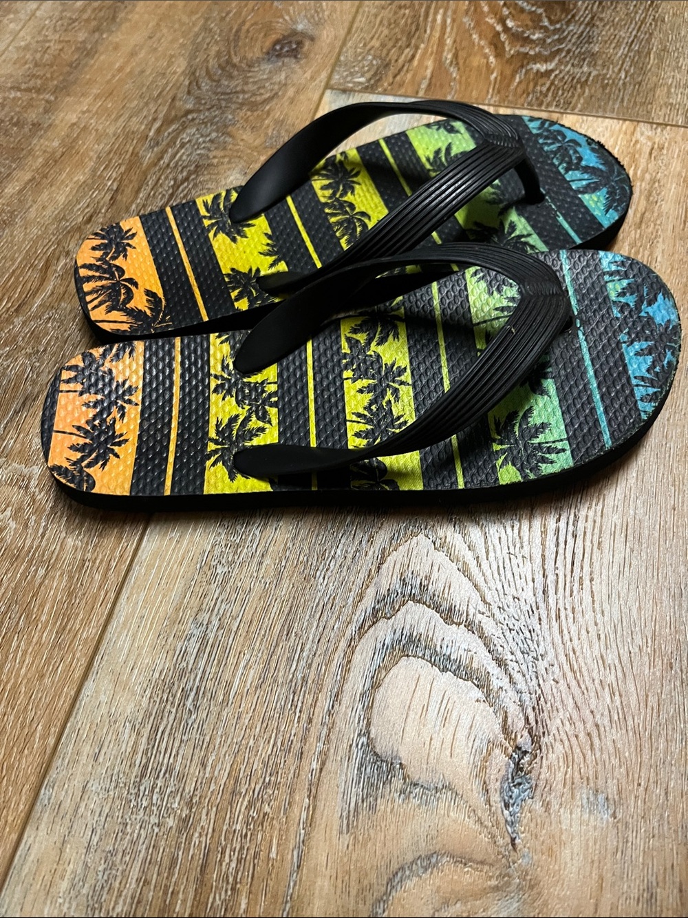 Kids Multicolor Tropical Flip Flop Sandals - Black Straps